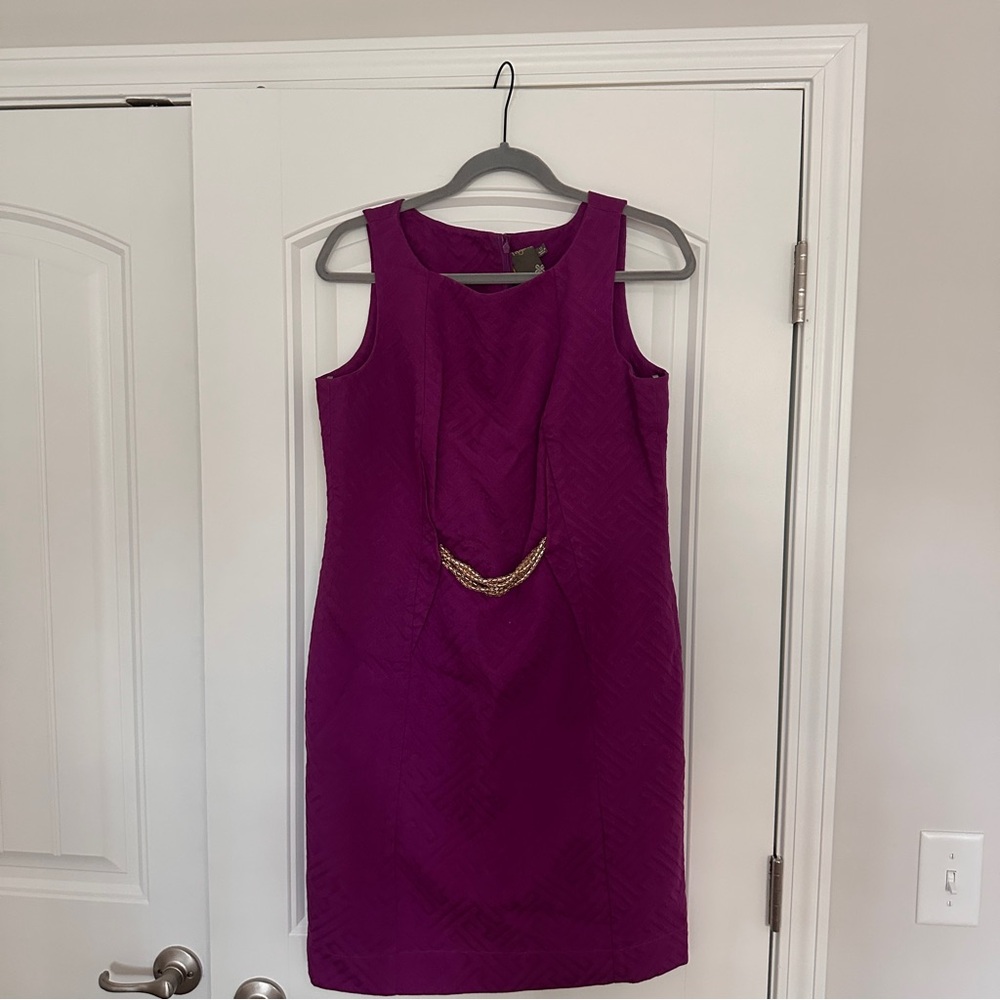Taylor Magenta Sleeveless Mini Dress with Gold Chain Accent